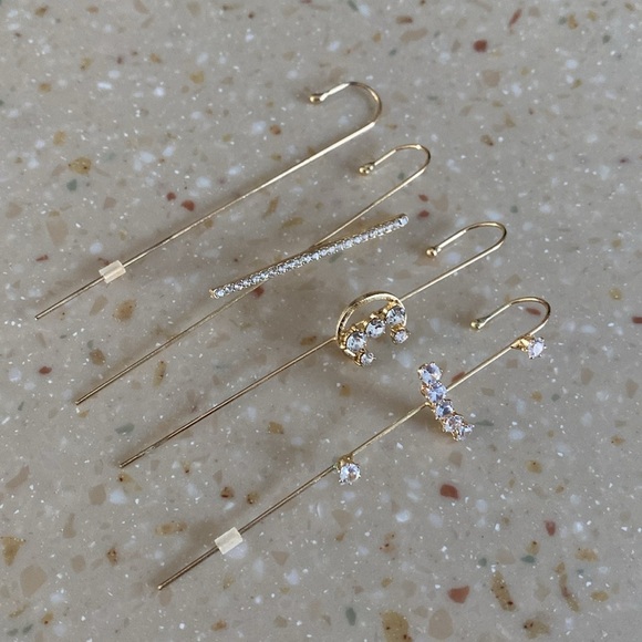 Gold and Silver Cuff Crawler Hook Earrings Set - Picture 16 of 16